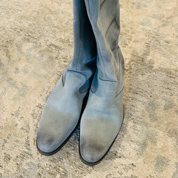 Paris France Atelier Voisin AV Blue Suede Boots Mid-Calf Pull Up Baby Blue Boots - Picture 5 of 5